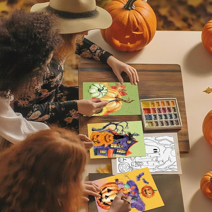Sherr 24 Pcs Pre Drawn Canvas for Adult, Autumn Halloween, 8 x 10 Inch