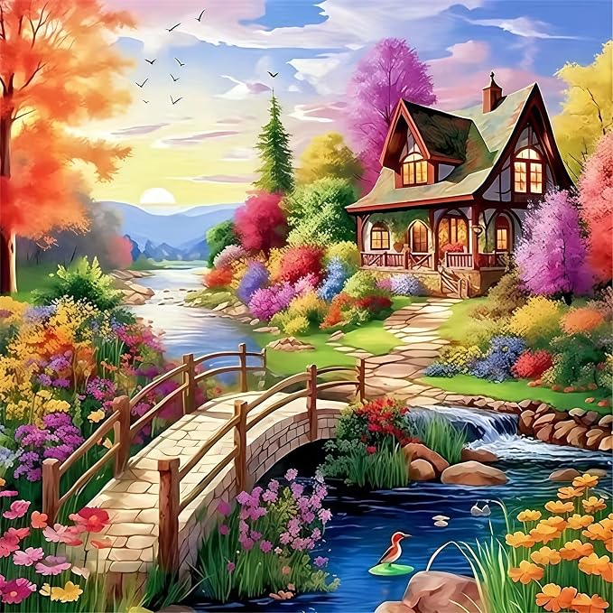 5D Diamond Painting Kits for Adults,The Rural Scenery Diamond Art Kits | 5D Paint by Diamonds,Full Drill Round Diamond Dot Gem Art Painting, for Home Wall Art Decor,13.78 X 13.78 inch