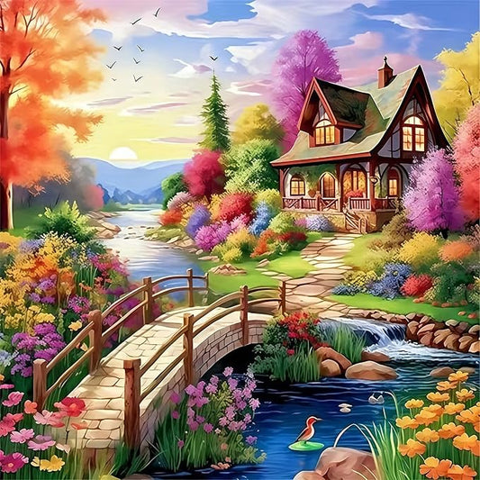 5D Diamond Painting Kits for Adults,The Rural Scenery Diamond Art Kits | 5D Paint by Diamonds,Full Drill Round Diamond Dot Gem Art Painting, for Home Wall Art Decor,13.78 X 13.78 inch
