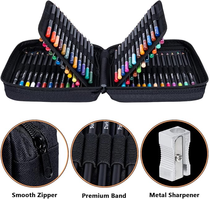Drawdart 75 PCS Colored Pencils for Adult Coloring Books, 72 Colored Pencils with Zipper Case, Sharpener, Soft Core Oil-Based Coloring Pencils for Artists Drawing Sketching Blending Shading
