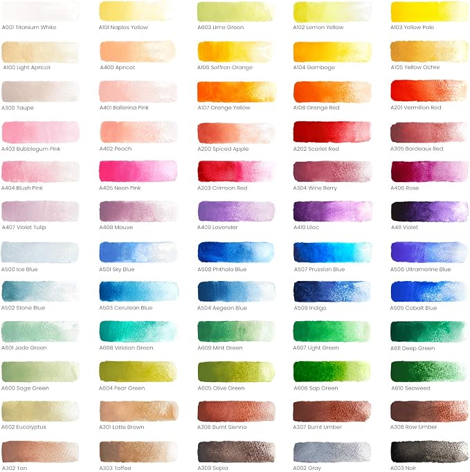 ARTEZA Watercolor Paint Set, 60 Colors, 12 ml/0.4 fl oz, Highly Pigmented