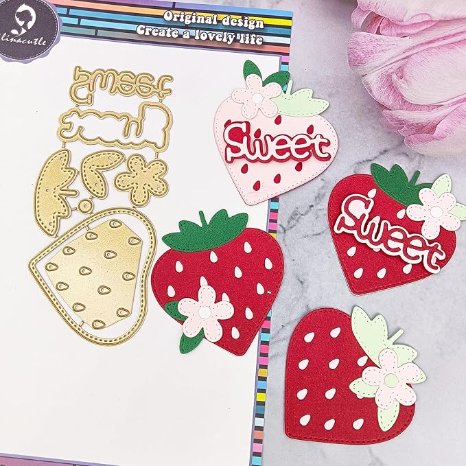Alinacutle Metal Cutting Die Cut Golden Cut Dies for Gift Packing Paper Craft Handmade Card Making DIY Greeting Cards Scrapbooking and Album Holiday Gifts Decor (Strawberry)