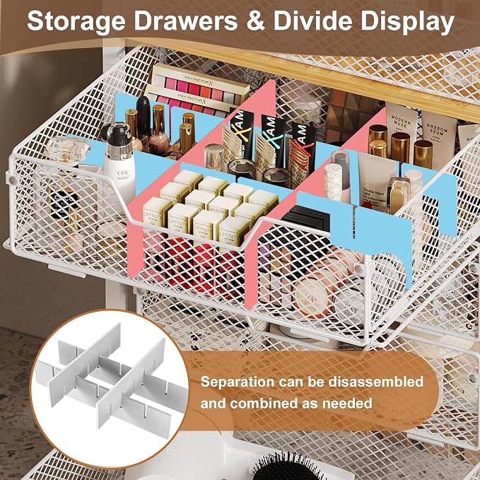5-Tier Craft Organizer Cart with Wheels,Craft Organizers and Storage with Drawers,Lockable Wheels Rolling Utility Cart with DIY Divider,Office Supply Organizer,Ideal for Studio,Office Patent Pending
