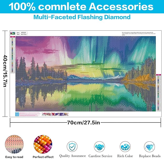 Large Square Drills Diamond Painting Kit, Aurora Diamond Art Square 28x16in | Large Size Diamond Painting Kit Square Drill, 5D Northern Lights Diamond Art Square Drills Kits for Aldults Home Decor Gifts