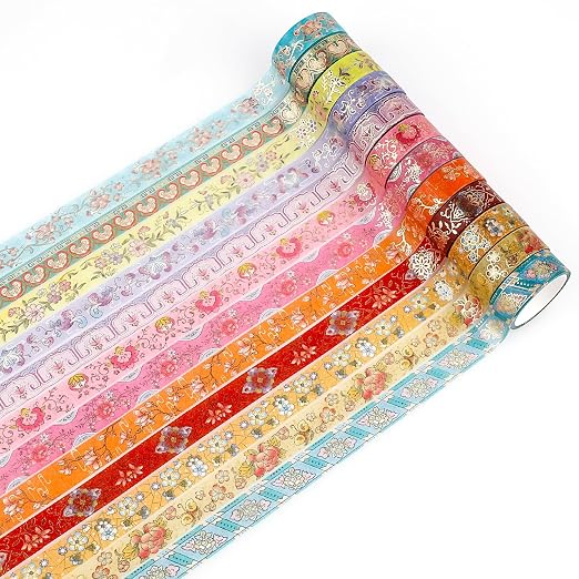 Lychii 12 Rolls Washi Tape Set, 5M/16.4Ft Long Vintage Masking Tape, 15mm