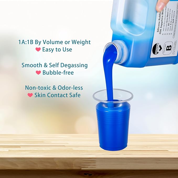 BBDINO Silicone Mold Making Kit 30A Platinum Liquid 2 Gallons Sapphire Blue | 1:1 Mixing Ratio -Self Degassing Silicone -Heat Resistant Up to 446°F Ideal for Silicone, Resins, Soap, Concrete, Wax Molding
