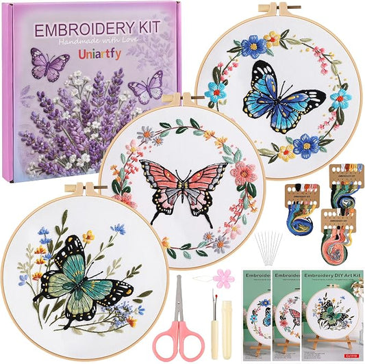Uniartfy Butterfly Flower Embroidery Kit for Beginners, Cross Stitch Kits