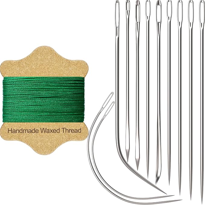 VONEEDL Upholstery Repair Kit: Waxed Sewing Thread (Green Color) & Heavy Duty Needles (11 PCS) for Leather, Canvas & Quilting Thread
