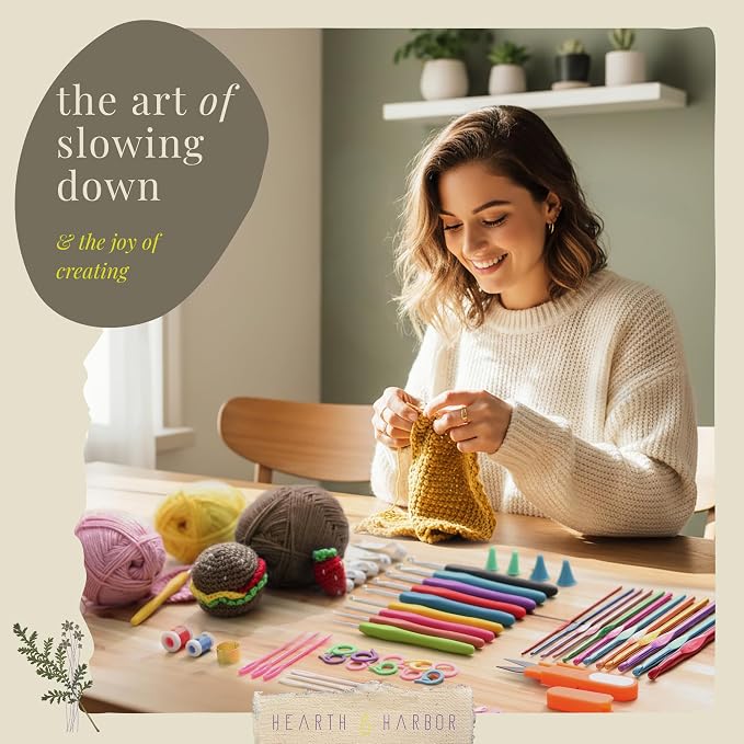 Hearth & Harbor Crochet Kit with 1500 Yards Assorted Yarn Kit, Ergonomic Hooks, Crocheting Instruction, Knitting & Crochet Supplies - Beginner Crochet Kits for Adults, Ideal for Amigurumi