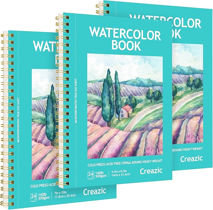 3-Pack Watercolor Paper Pad, 5.5" x8.5” (140lb/300g), Spiral Bound with Tear Line. A Watercolor Journal and Sketchbook for Adults & Kids - Ideal for Smaller Sized Exercises or Travel