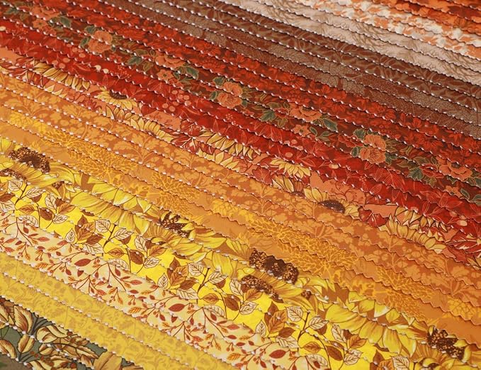 Tinyspool & Co.'s Twirlie Roll 40 Precut Quilting Fabric Strips for Quilting Supplies, Crafting, and Sewing, Soft Cotton Strip for Blanket, Rug, Upholstery, Home Decor, and Purse Making, Fall is Here