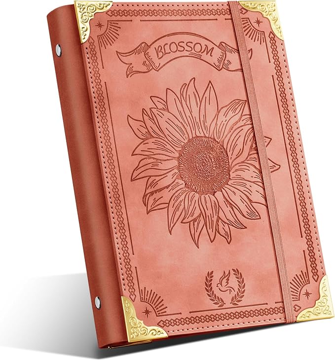 Ovesmusl Sunflower PU Leather A5 Binder 6 Ring Refillable Journal Cover
