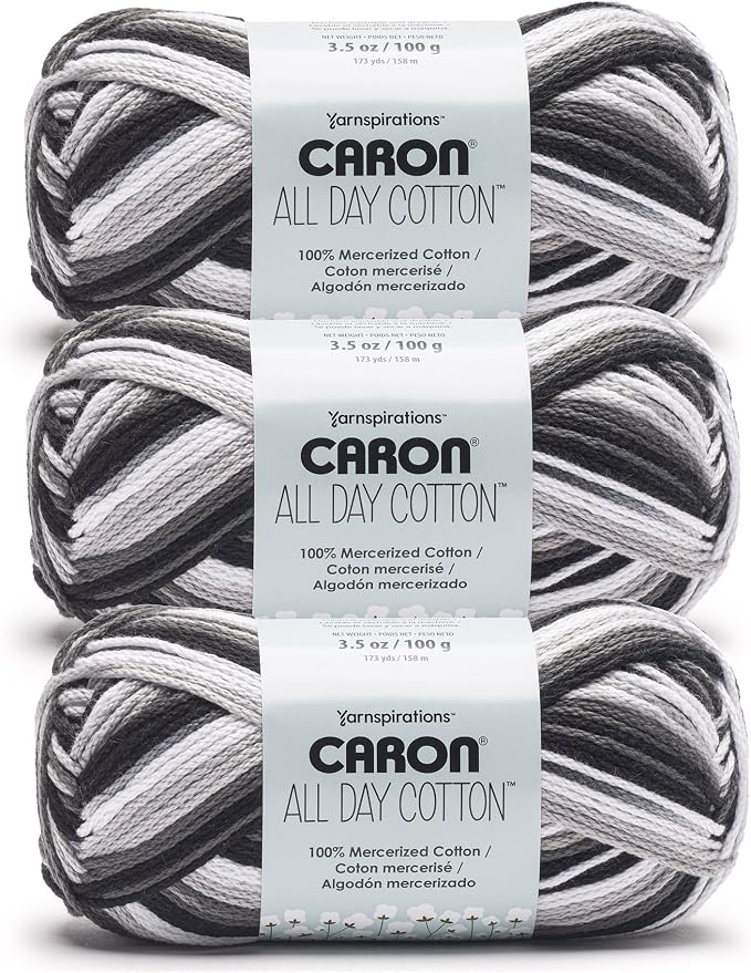 Caron All Day Cotton Prints Yarn for Crocheting, Midnight Storm, 3-Pack | #4 Worsted Yarn, 100% Mercerized Cotton, Soft Crochet Yarn for Knitting, Amigurumi & Crafts, 173yds, 100g/3.5oz per skein