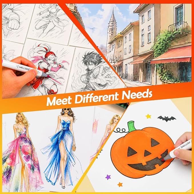 WELLOKB Alcohol Markers, 80 Colors Dual Brush Tip Double Tipped Art Marker Set for Artist Adults Coloring Illustrations for Book Painting, Card Making