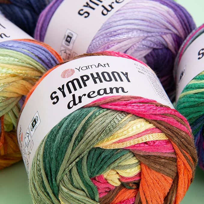 YarnArt Symphony Dream Cotton Yarn -%80 Cotton%20 Viscose Rainbow Multicolor Crochet Knitting Yarn - Suitable for All Blouses, Dresses, Shawls, Bags, Hats - 273 Yards, 3.52 Oz (1 Skein) (3116)