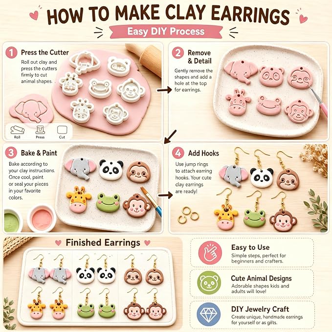 12pcs Jungle Dino Animal Clay Cutters