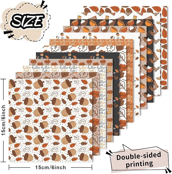 JarThenaAMCS 24 Sheets Fall Pattern Paper Maple Leaves Boots Double-Sided Scrapbook Specialty Paper for Thanksgiving Autumn DIY Crafts Card Making Photo Album Journal Decor, 6 x 6 Inch