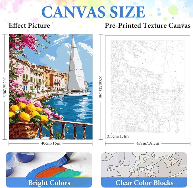 ZRIZQ Paint by Numbers Kit for Adults Beginner,Lemon Landscape,16x20 | Full set with wooden brushes,rolled canvas,rich paints.Calming activity.Beginner friendly.Just open and paint.