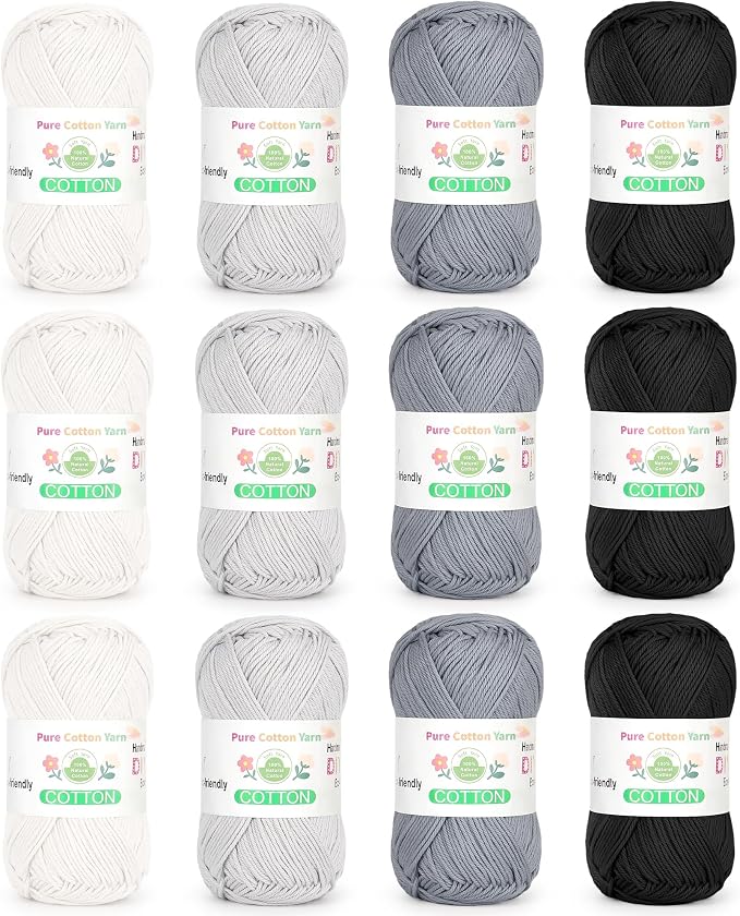 Katech 1OO% Cotton Yarn for Crocheting & Knitting–Baby Cotton Yarn (E) | 12-Color of 137 Yards/1.76 oz Sport Weight CYC #2-Soft & Breathable-Ideal for Dishcloths, Baby Clothes, Potholders & Crafts
