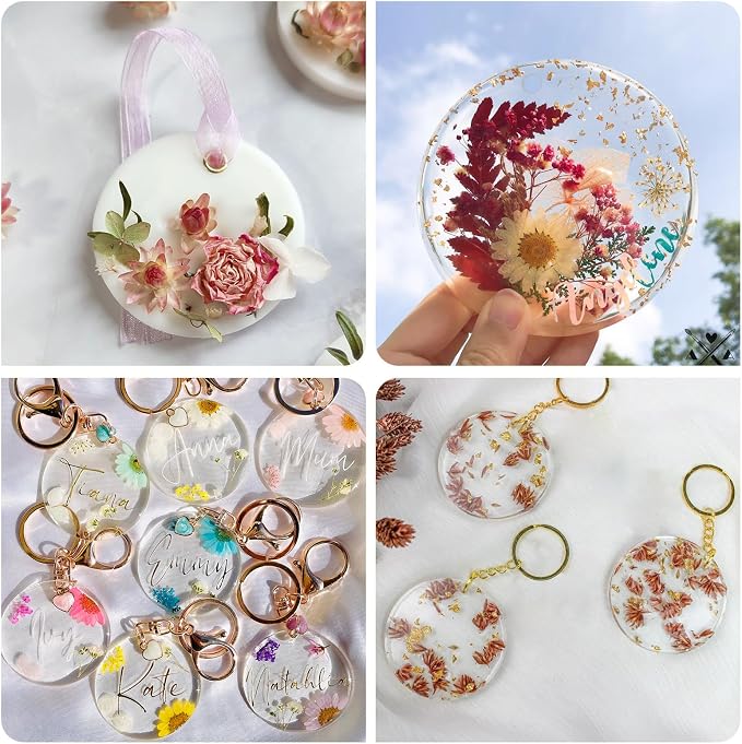 MEMOVAN Christmas Ornaments Resin Molds with Hole 4pcs Round Silicone Coaster Molds Round Pendant Casting Molds for Epoxy Resin Christmas Tree Decorations IY Crafts Keychain Making