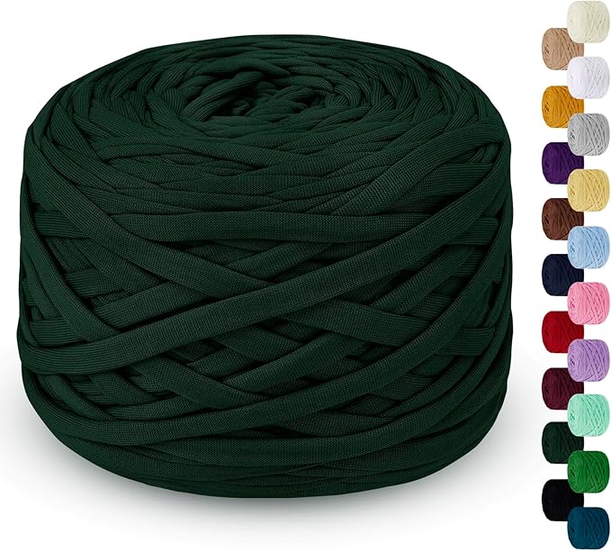 285g T Shirt Yarn for Crocheting 109 Yards Elastic Ribbon Thick Crochet Fabric Knitting T-Shirt Yarn for Crochet Bag, Blanket, Basket, DIY Projects, Home Decor (Dark Green)