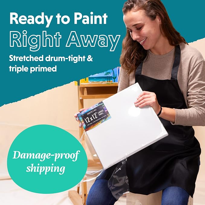 Crafts 4 All Stretched Canvas Boards for Painting - 12 Pack of 8x10 Blank Art Canvases, Framed Canvas for Painting with Acrylic & Oil Paint, Pencil, Pastels, Charcoal