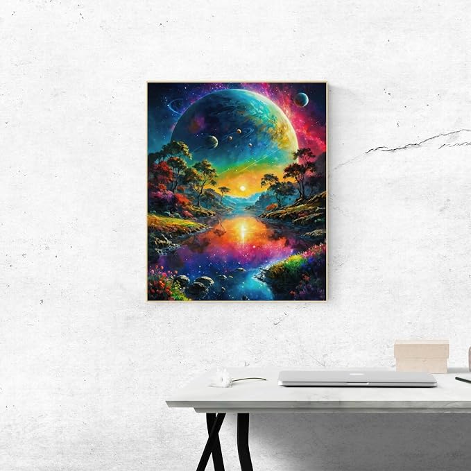 ldazao Earth and Stars Space DIY Paint by Number, Mountain Paint by Numbers for Adults - Landscape Paint by Number On Canvas Without Frame for Gift Home Wall Decor(16x20inch)