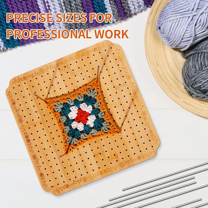 CraftyManor 10 in Blocking Boards for Crochet Projects with Rose Pattern, Crochet Blocking Board with Pegs, Granny Square Blocking Board with 20 Stainless Steel Pegs, Bamboo