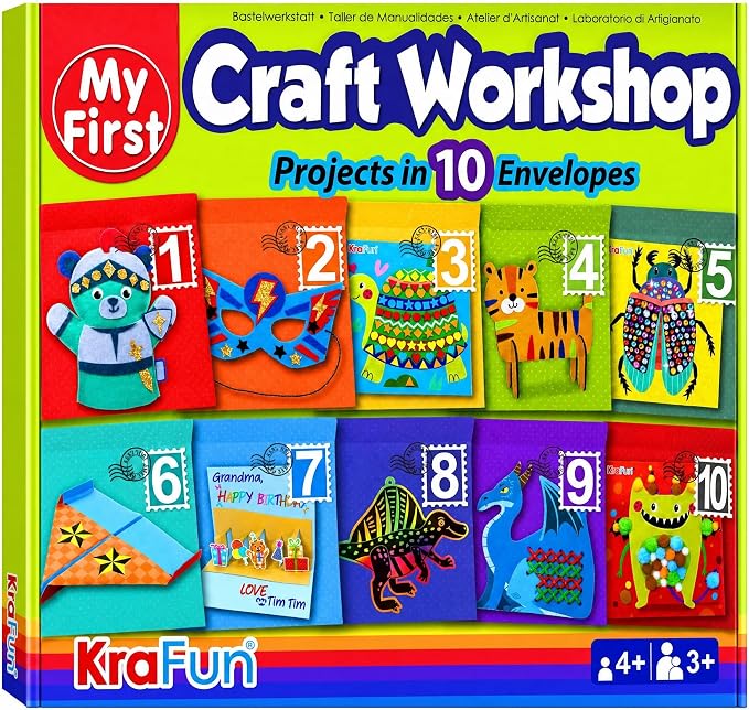 KRAFUN Toddler Beginner Art & Craft Kit Ages 3-5 | 10 Envelopes