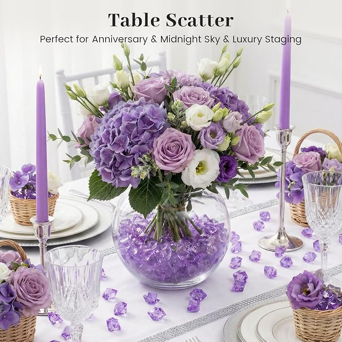 DomeStar Purple Fake Ice Rocks, 150PCS Acrylic Gems Crystals Plastic Diamonds Centerpiece for Vase Fillers DIY Craft Wedding Party Table Scatter Decorations