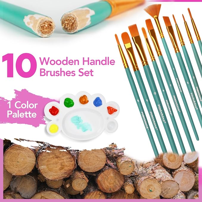 Halobios Acrylic Paint Set 28 Colors with 10 Brushes, Art Craft Paints for Artists Kids Beginners Students & Painters, Canvas fabric Ceramic Wood Rock Painting Art Supplies (Multicolor)