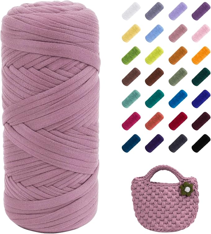 JeogYong T-Shirt Yarn, 200g/196ft Elastic Fabric Cloth Knitting T Shirt Yarn, Dusty Pink Thick Crochet Fabric Ribbon for Crocheting Bags/Baskets/Rugs, Home Decor, DIY Crafts