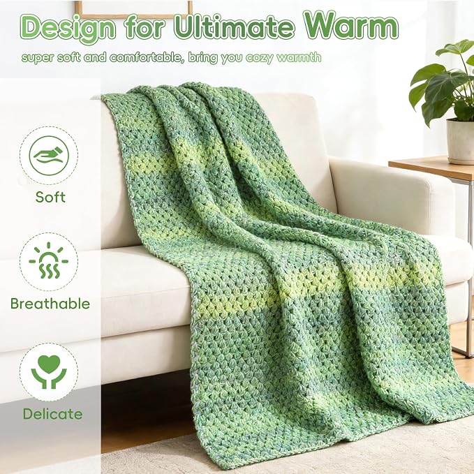 Aeelike Crochet Blanket Kit for Beginners, Easy Blanket Crochet Kits, Green