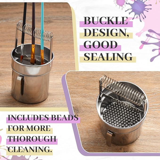 2 Pcs Paint Brush Cleaner Set with Cup, Drying Rack, Extra Large | Stainless Steel, Portable Brush Washer with Palette Cup, For Oil Painting And Acrylic Painting, Painting Accessories