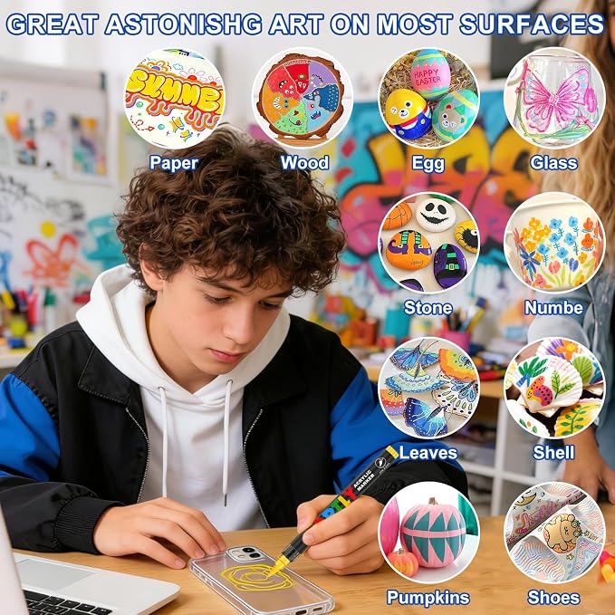 Amamao 320 Colors Acrylic Paint Markers, Acrylic Brush Markers for Rock Egg