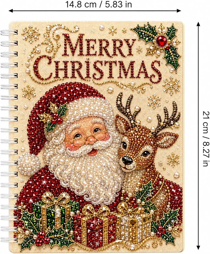 100 Pages DIY Christmas Pearl Diamond Art Painting Notebook，Style K