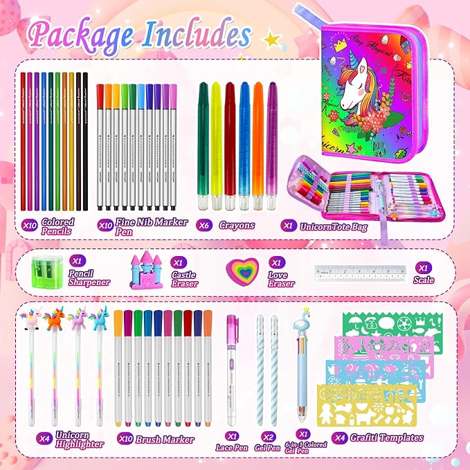 53 PCS Washable Scented Markers Set with Glitter Pencil Case, Kids Art Set
