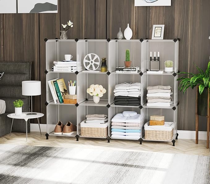 AWTATOS Closet Organizer, 12 Cube Storage Organizer, Translucent
