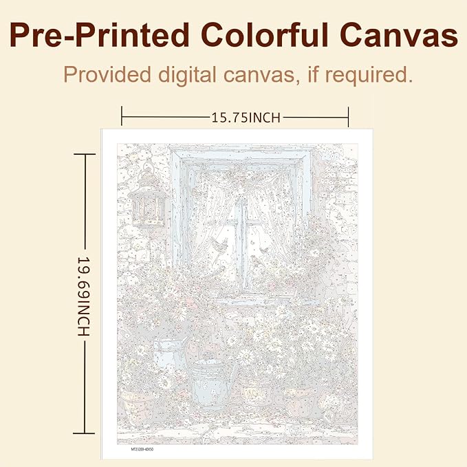 Gemozaic Rustic Paint by Numbers Kit for Adults - Farmhouse Cottage Window | Paint by Number for Adults Canvas, Vintage Flowers DIY Acrylic Numbers Painting, Home Wall Decor, Gift, 16x20 IN, Unframed