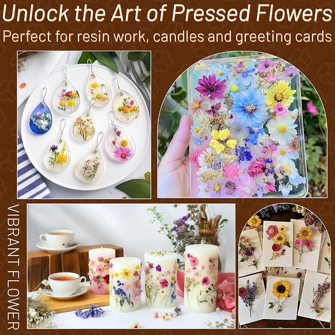 Dried Pressed Flowers for Resin, Real Pressed Flowers Dry Leaves Bulk Natural Herbs Kit for Scrapbooking DIY Art Crafts Epoxy Resin Jewelry Mold Candle Soap Making Nails Décor (Natrual Floral Leaves)