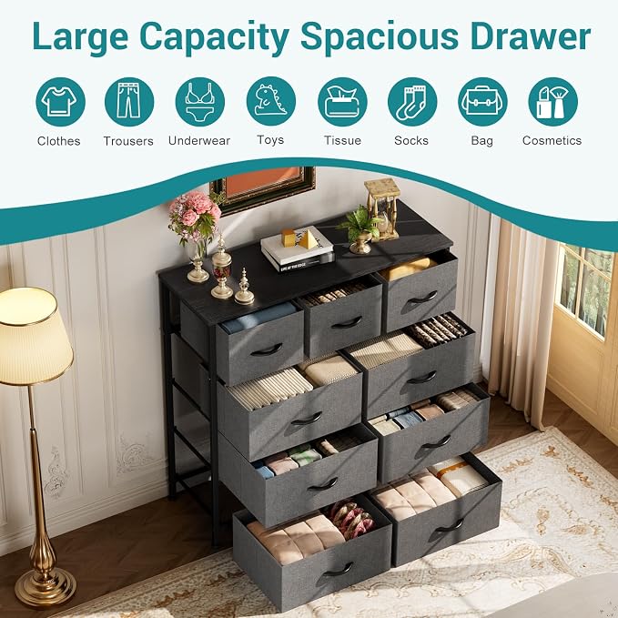 OLIXIS 9 Drawer Fabric Dresser for Bedroom, Closet Organizer Storage Tower
