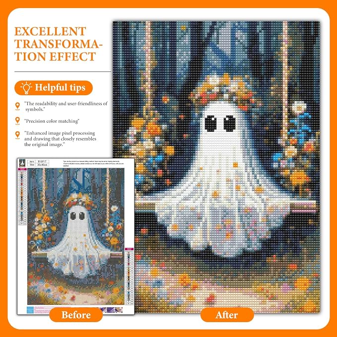 Halloween Ghost Diamond Art Kits for Adults, Diamond Painting for Beginners | 12x16 Inch, Full Drill Round Dots, Spooky Swing DIY 5D Gem Art Craft Kits, Home Wall Decor, Stress Relief Relaxing Hobby Gift
