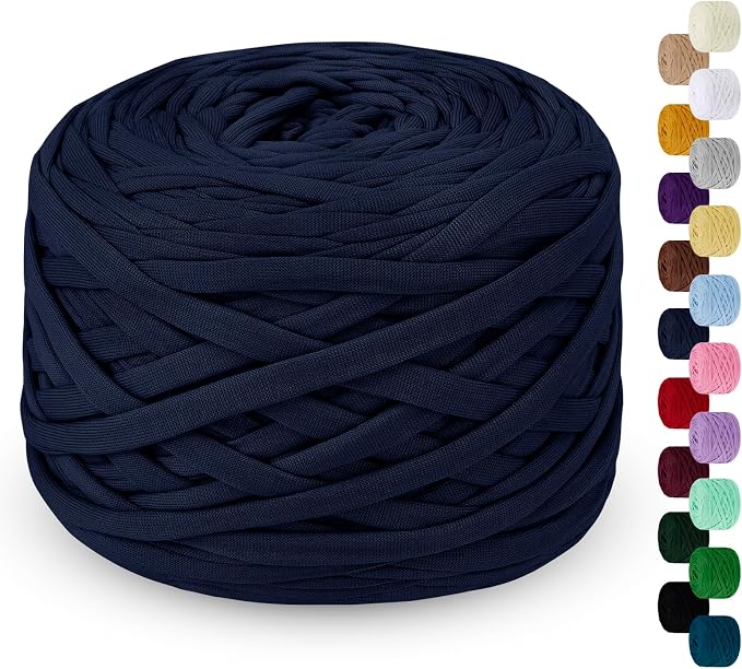 285g T Shirt Yarn for Crocheting 109 Yards Elastic Ribbon Thick Crochet Fabric Knitting T-Shirt Yarn for Crochet Bag, Blanket, Basket, DIY Projects, Home Decor (Dark Blue)