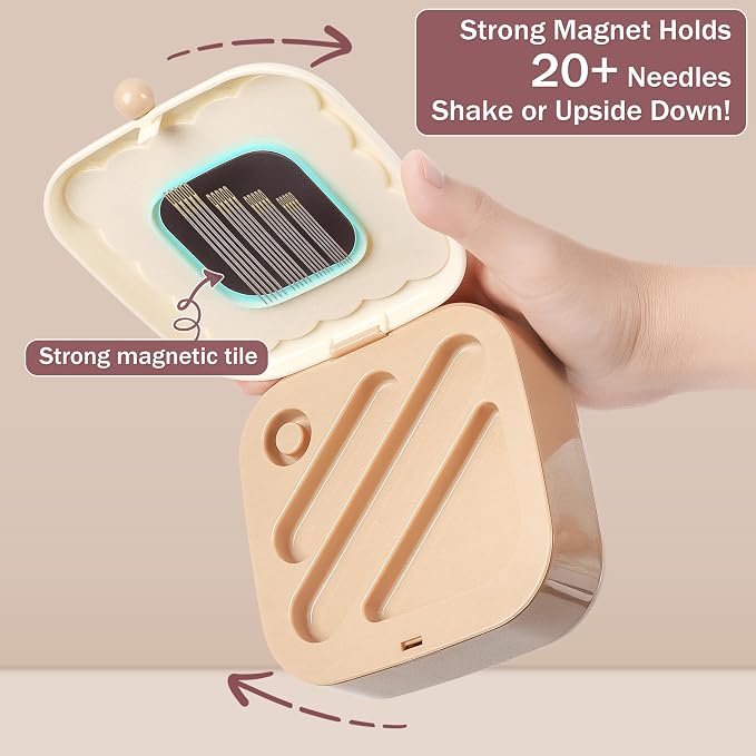 LOTOFUN Small Sewing Kit Box: Cookie Design Portable 2-Layer Organizer Magnetic Needle and Thread Kits Holder Basic Case - Travel Emergency Clothes Repair for Adults (Beige)