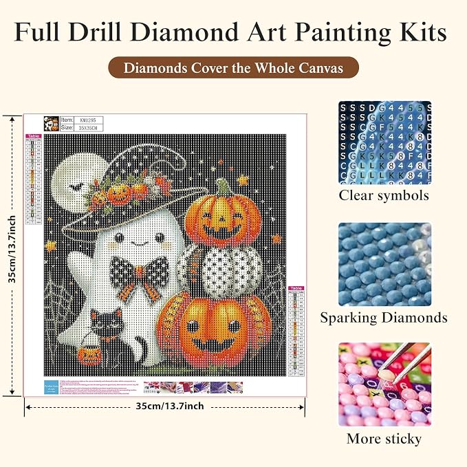 Cute Ghost Pumpkin Diamond Painting Kits for Adults, Halloween Diamond Art