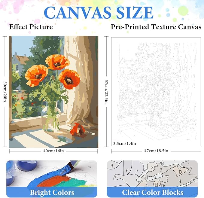 ZRIZQ Paint by Numbers Kit for Adults Beginner,Flowers,16x20