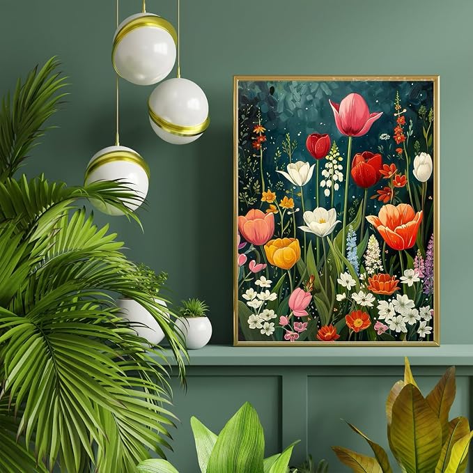 Yanfairy Wildflower Art Painting Kits for Adults, Full Drill Diamond Dots Paintings for Beginners, Round 5D Paint with Diamonds Pictures Gem Art Painting Kits DIY Crafts Kits 12x16inch