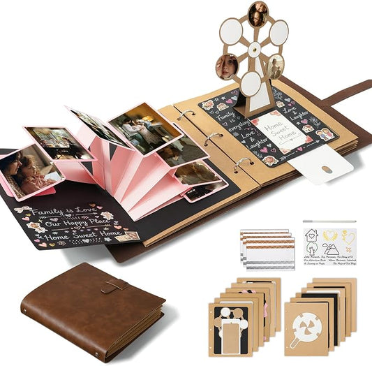 3D Interactive Scrapbook Album, Faux Leather - Dark Brown