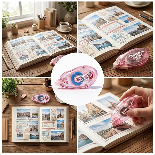 Double Sided Tape Roller - 4 Pack Scrapbook Glue Tape Runner Roller for Scrapbooking,Wrapping, Kids Paper,Crafts Gift Wrap for Schools, Offices(0.31 inch x 26 feet)