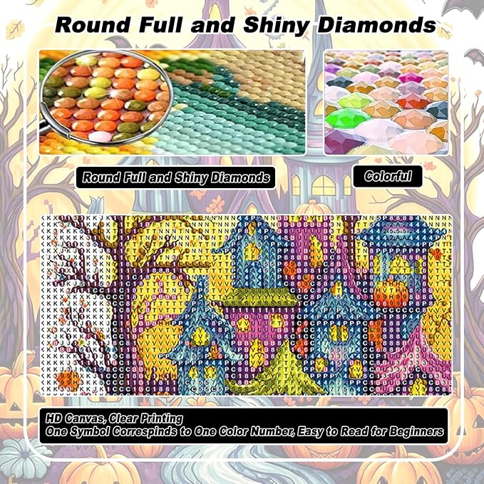 AIBOERL Diamond Art Kits for Adults，Halloween Diamond Painting Wall Decor | Round Drill Spooky Village Diamond Painting for Beginners DIY Rhinestone 5D Diamond dots(Gemstone Craft)Wall Art Gift 12x16IN